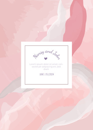 Wedding invitation template with pink marble texture. Vector illustration.のイラスト素材