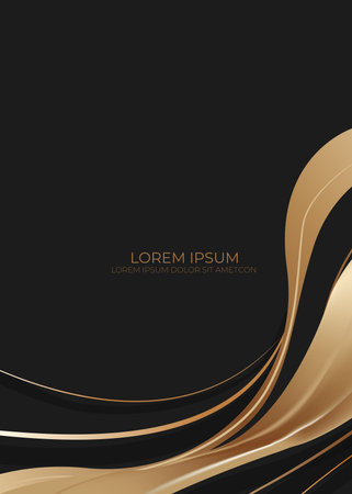Abstract gold wave on black background. Template brochure design. Vector illustrationのイラスト素材