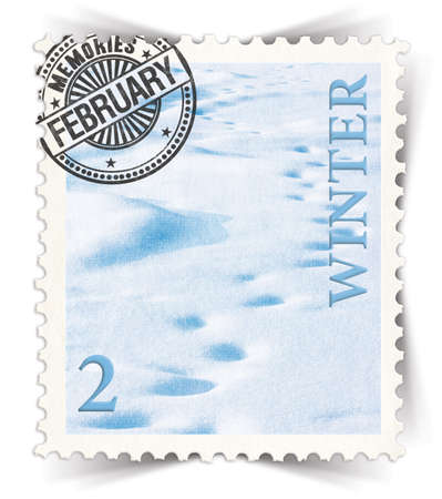 Label for seasonal products ads or calendars stylized as vintage post stamp (February - 2 of 12 set)...