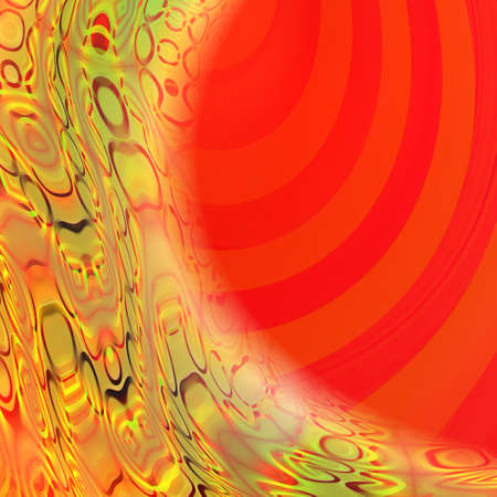 An abstract illustration with yellow ornate pattern on red stripe backgroundの写真素材