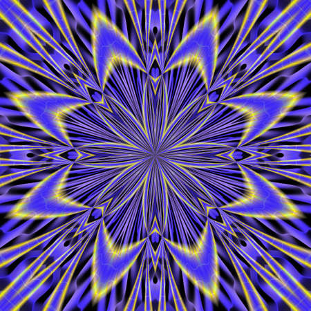 An abstract background with blue and yellow hypnotic patternの写真素材