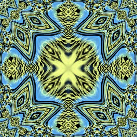 An abstract yellow and blue ornate pattern