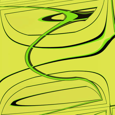 An abstract green curve line on yellow backgroundの写真素材