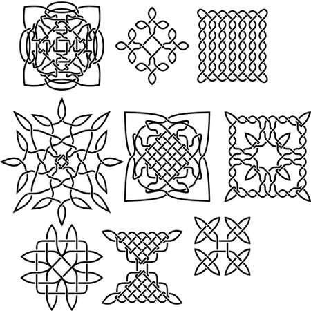 A set of ornate black square patternsの写真素材