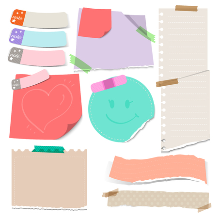 Set of colorful torn note papers adhesive with vector illustrationのイラスト素材
