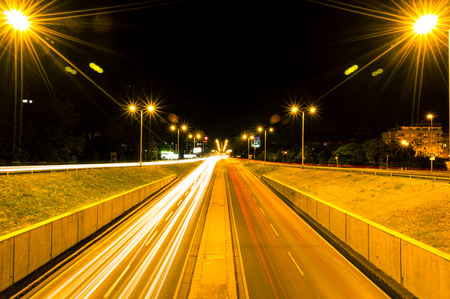 Zagreb highway by night. Long exposure photographyの写真素材