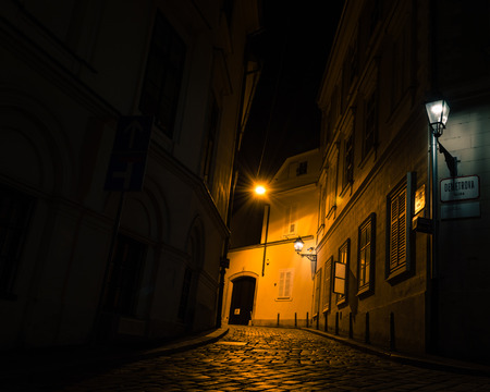 Streets of Zagreb at night. Romantic gas powered lamps.の写真素材