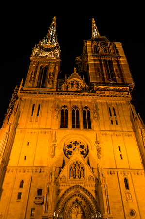 Zagreb cathedral at night.の写真素材
