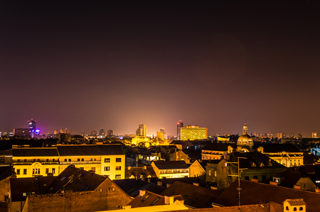 Zagreb at night. Rooftops of Zagreb and nightsky.の写真素材