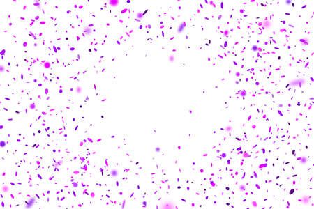 Purple confetti. Falling randomly glitter tinsel. Shiny isolated round particles on white background. Vector celebration illustration for carnival, party, anniversary or birthday.のイラスト素材