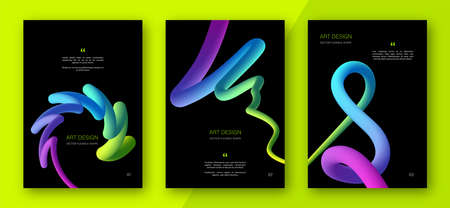 Creative colorful cover set. Trendy abstract design flyers with fluid multicolored gradient shapes....