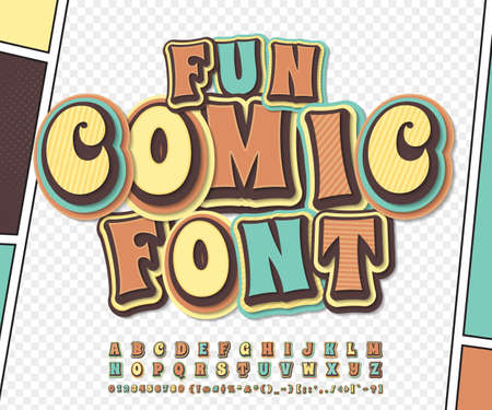 Amazing colorful high detail comic font on comic book page. Alphabet in style of comics, pop art....