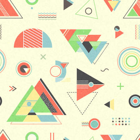 Abstract geometric background. Retro flyer with chaotic geometric shapes. Colorful hipster pattern with triangles. Illustration for placards, posters, wallpaper, flyers, banner designs and coversのイラスト素材