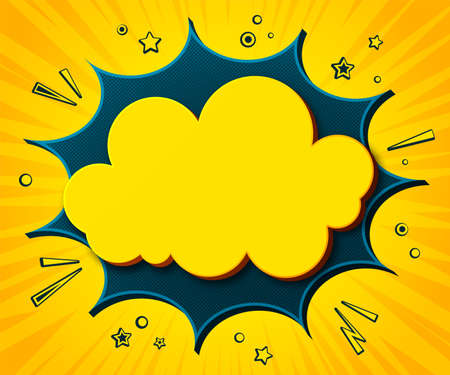 Comics background. Cartoon poster in pop art style with yellow - blue speech bubbles with halftone...