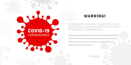 Coronavirus disease 2019-nCoV or COVID-19, information banner about the infectious disease. Global epidemic threatens people's health. Vector illustration of the silhouette of virus and textのイラスト素材