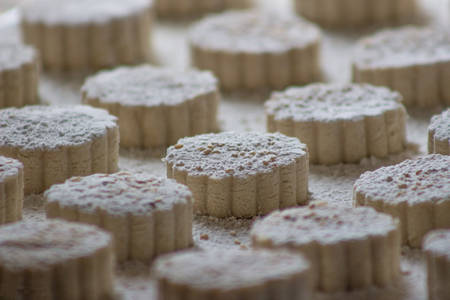 Christmas sweets typical of Spain: `Polvorones or Mantecados`. Christmas concept.