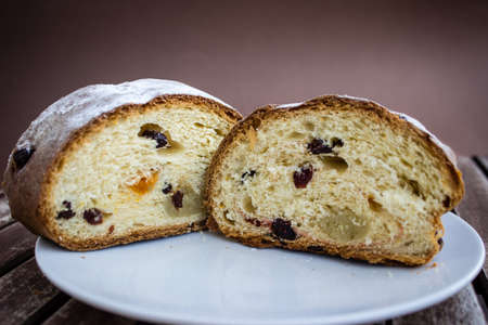 Typical Christmas sweets: Stollen, German Christmas bread. Christmas concept.