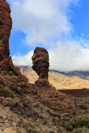 Teide National Park Roques de Garcia in Tenerife at Canary Islands. Copy, empty space for textの写真素材