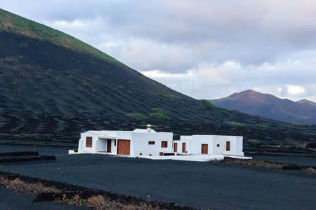 Typical white Canary style holiday house in Lanzarote, Canary Islands, Spainの写真素材
