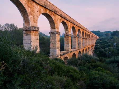 Sunset in TarragonSunset in Tarragona Aqueduct, Catalonia, Spainの写真素材