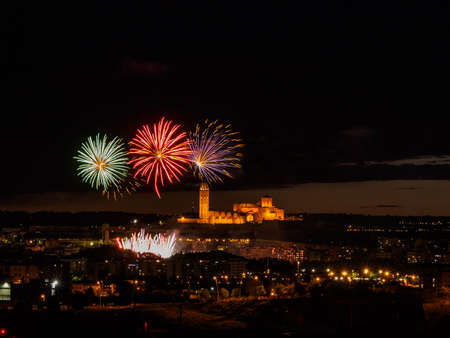 Fireworks in the city of Lerida, Cataluna, Spainの写真素材