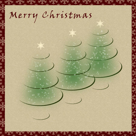 Christmas greeting on drawing of three Christmas trees. Christmas concept.の写真素材