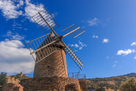 Windmill on Colliure Hill, southern Franceの写真素材