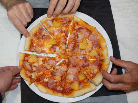 Eating Pizza. Group Of Friends Sharing Pizza. Fast Food, Leisure