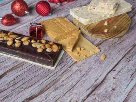Turron, traditional Christmas dessert in Spain and Italy. Almond nougat typically made of almond and...