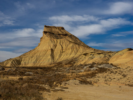Geological formations of the natural park of Las Bardenas Reales in Navarra, Spainの写真素材