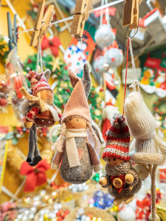 Traditional Christmas market with handmade souvenirs, Barcelona, Catalonia, Spain. Christmas Concept.の写真素材
