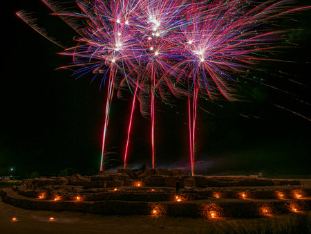 Fireworks Festival at the Iberian fortress Vilars of Arbeca, Spain. Space for copy.の写真素材