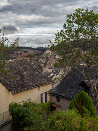 Najac, pretty medieval village in Aveyron, dominated by the remains of its castle. Occitanie, France.の写真素材