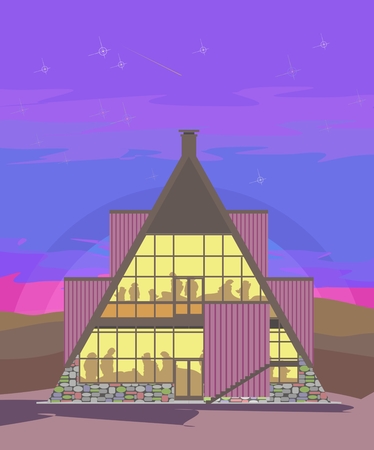 Figure tourist hotel as a home, the pyramid at nightのイラスト素材