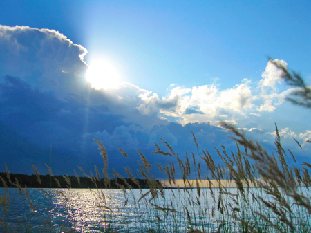 Summer water landscape of the sea and cloudsの写真素材