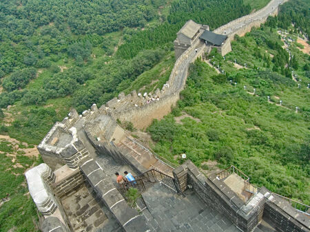 Great Wall of ancient stone ruins of a summer dayのeditorial素材