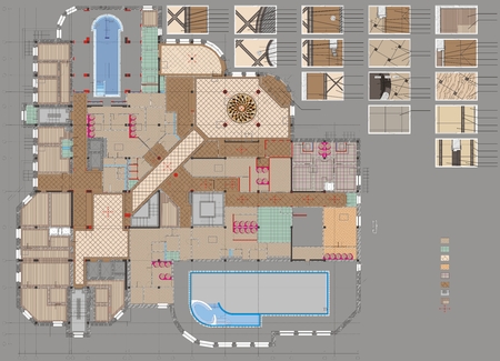 The plan drawing colorful design of a public building