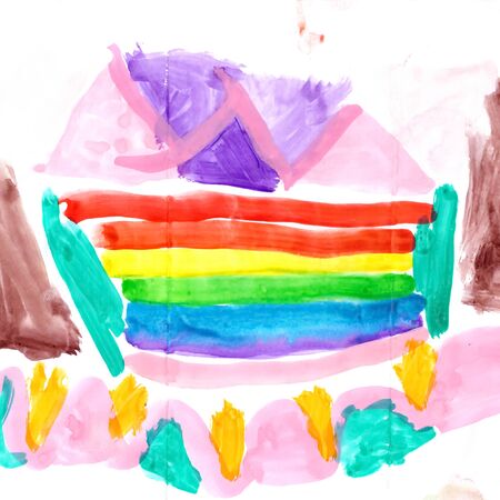 Baby Art drawing Child pictures colored  on paperの写真素材