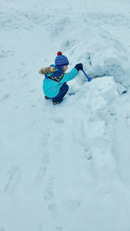 Man Young Snow digging with a shovel winter