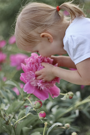 Girl Summer Flowers Happiness day in natureの写真素材