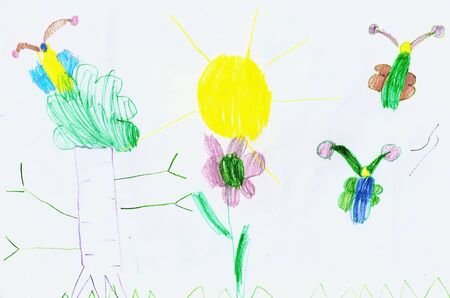 Abstract picturesque colored drawing on paper paintsの写真素材