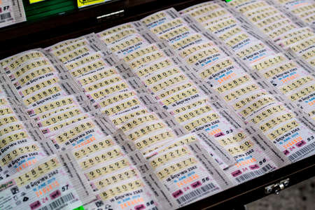 Bangkok, Thailand 10/06/2019 Thai lottery selling on the street.のeditorial素材