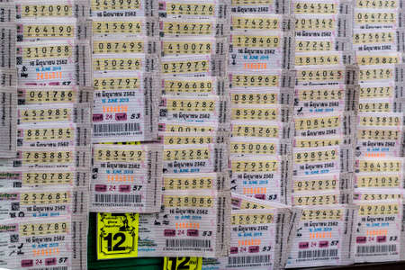 Bangkok, Thailand 10/06/2019 Thai lottery selling on the street.のeditorial素材