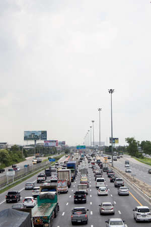 Bangkok,Thailand-July 25,2020: Traffic in the main streets of Bangkok is jammed.