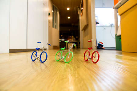 Small handmade bike model that is shown in the house.の写真素材
