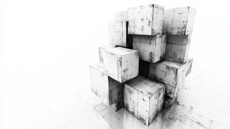 D Shifted White Cube Boxes Block Background in Minimalist Designの素材