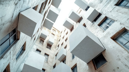 D Shifted White Cube Boxes Block Background in Minimalist Designの素材