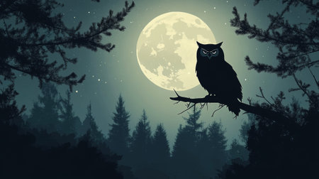 Elegant Owl Silhouette on a Perchの素材