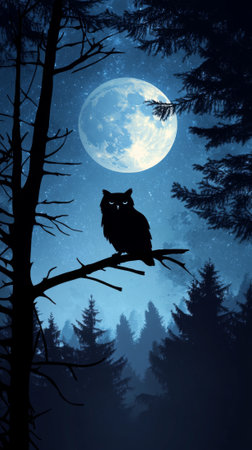 Elegant Owl Silhouette on a Perchの素材