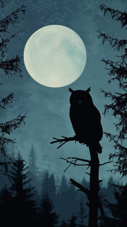 Elegant Owl Silhouette on a Perchの素材